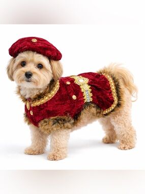 Mark Roberts Royal Dog Outfit Red Velvet Faux Fur Medium Designer OOAK